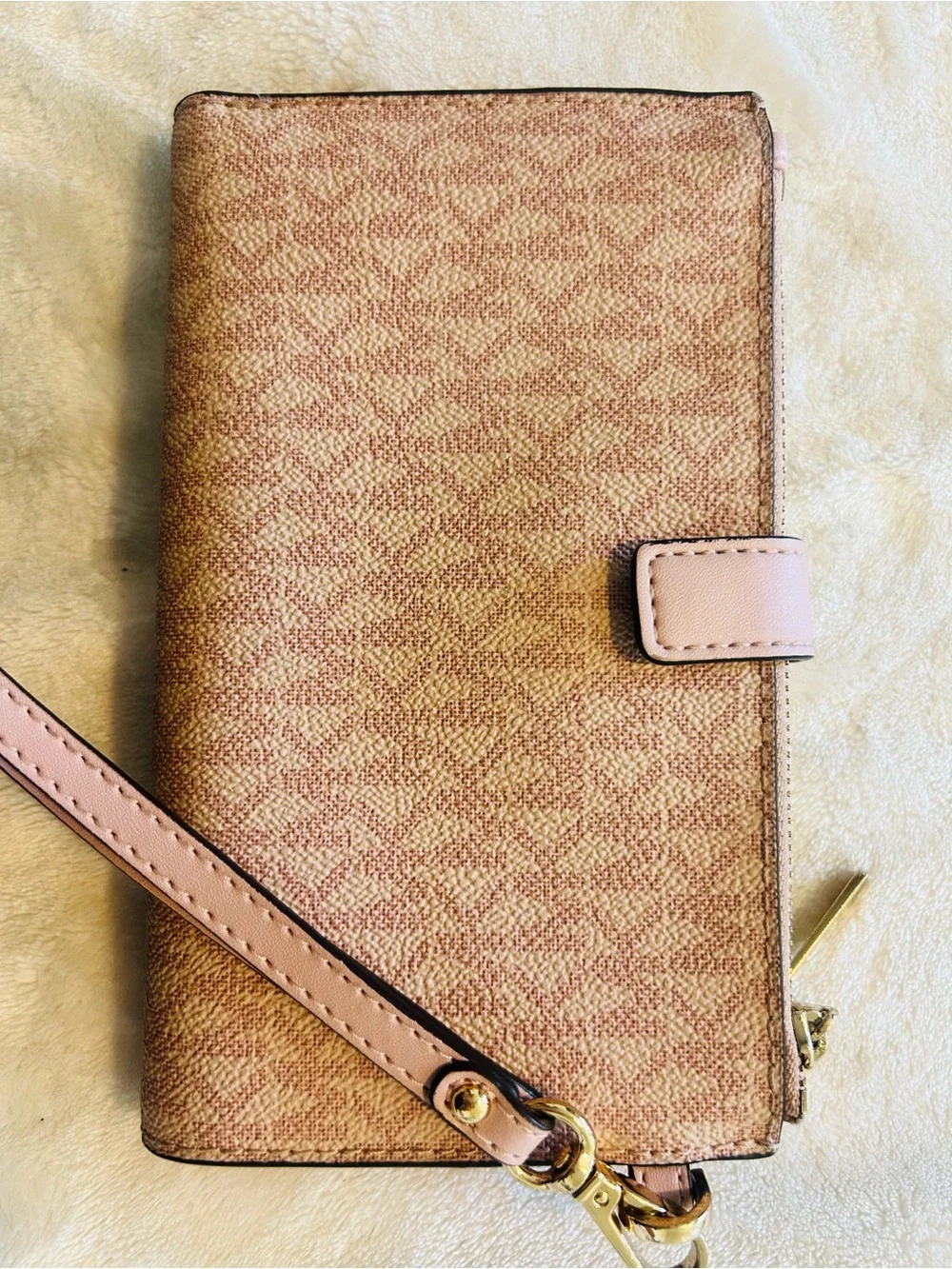NWT Michael Kors Jet Set Double Zip Smartphone Blush Pink Logo Zip Wristlet